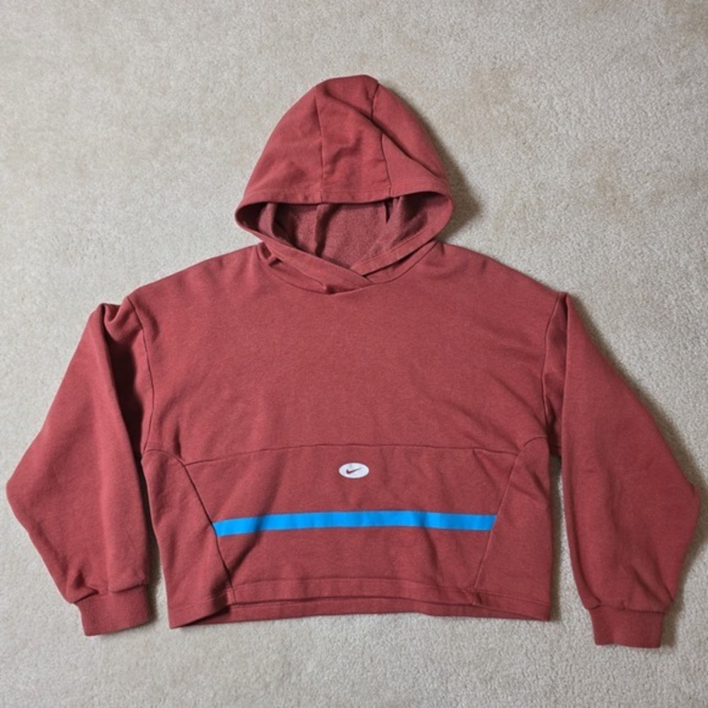 Nike‎ Kids Cropped Hoodie Canyon Rust Blue Silver Swoosh Pullover Size XL - Picture 4 of 7